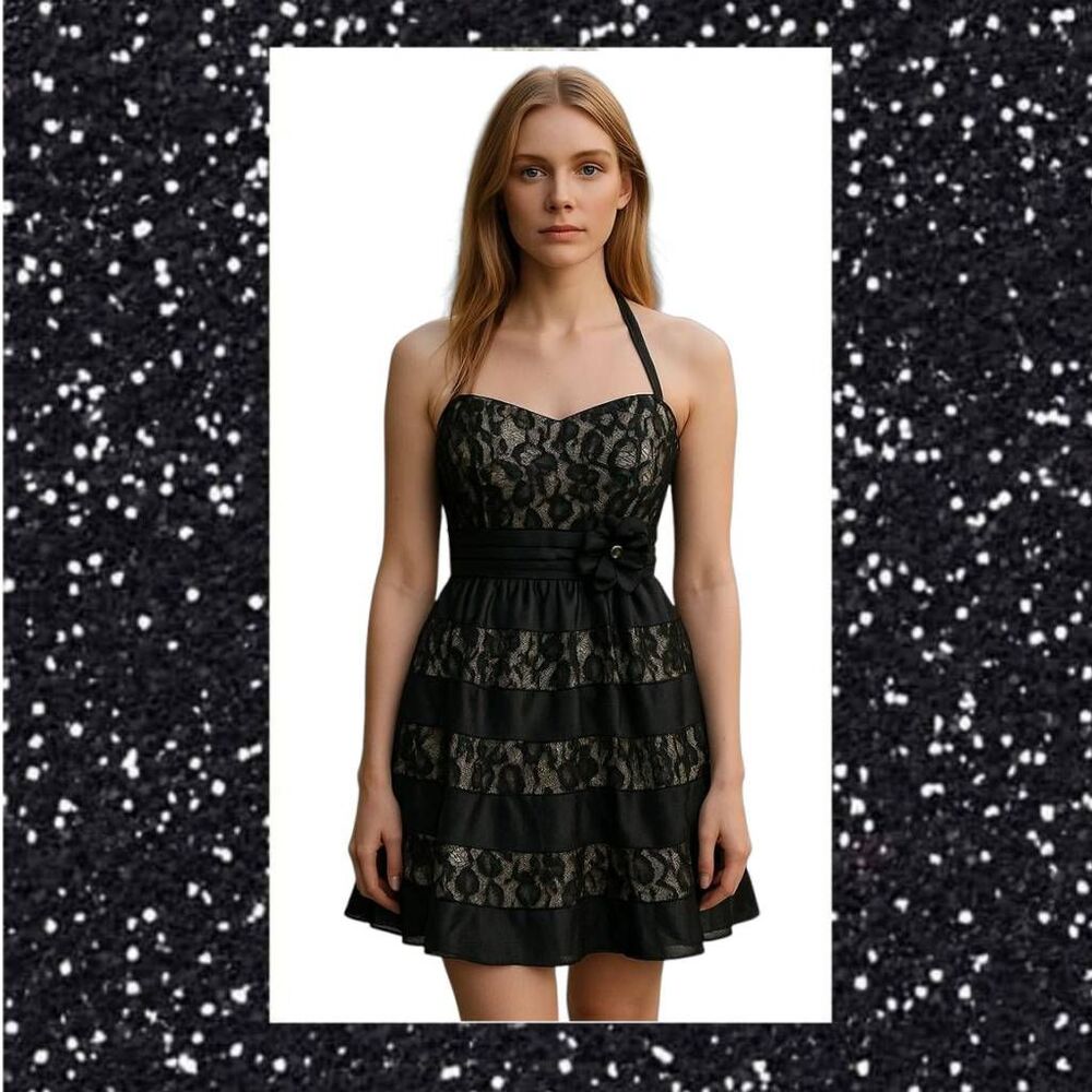 Cocktail Party Evening Black Lacey Layers Satin Strapless Sweetheart Mini Dress